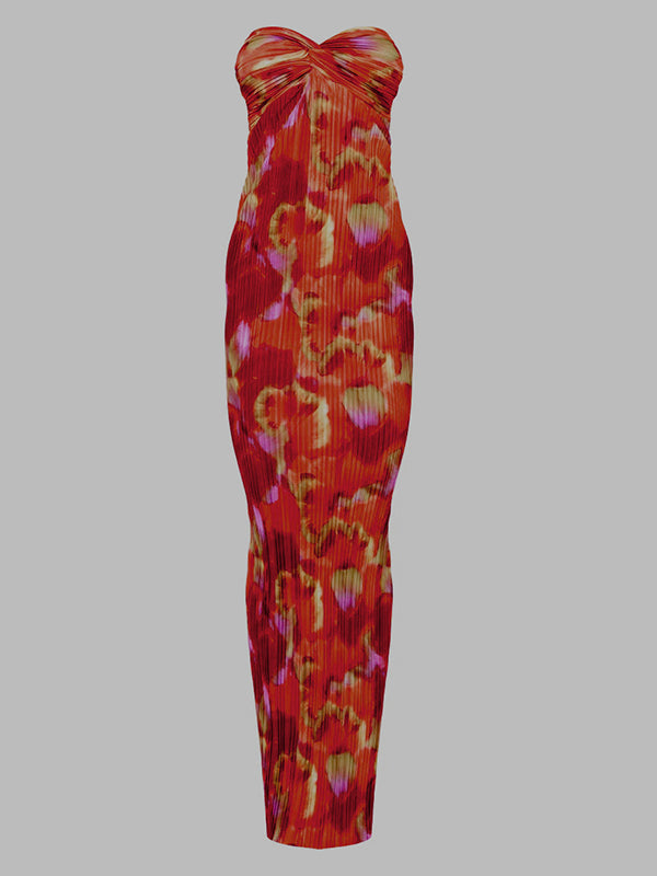 Flower Printed Tube Wrap Maxi Dresses