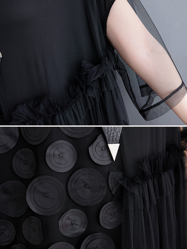 Asymmetric Gauze Split-Joint Loose Short Sleeves Round-Neck Midi Dresses
