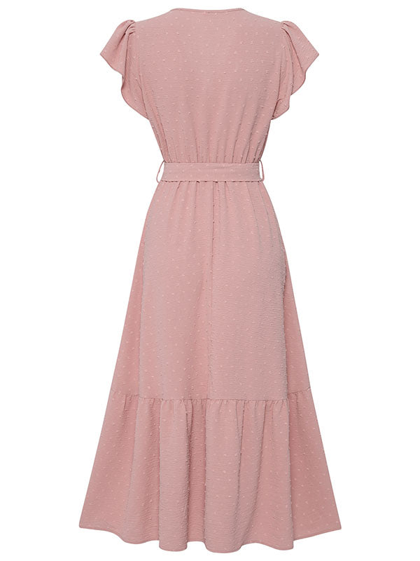 Vacation Sleeveless Loose Lace-Up Solid Color V-Neck Midi Dress