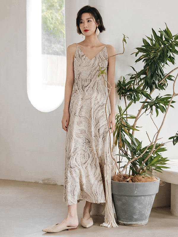 Vacation Sleeveless Floral Printed V-Neck Dress