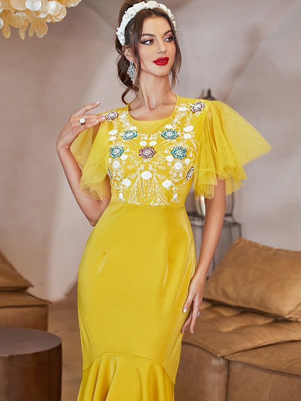 Yellow Mesh Panel Dress