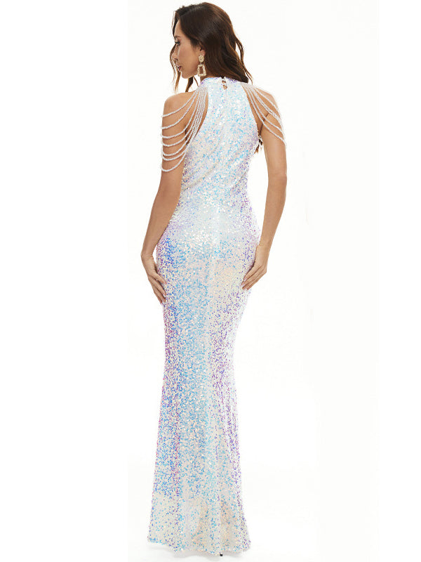 Vacation Sleeveless Embroidered One-Shoulder Dress