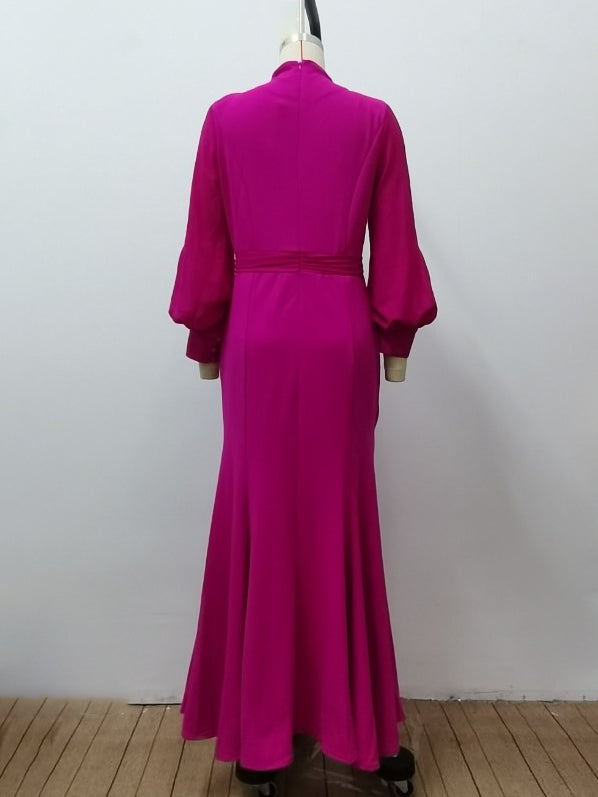 Skinny Wrap Bandage Solid Color Split-Front Zipper V-Neck Maxi Evening Dresses