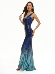 Evening Wrap Sleeveless Embroidered Gradient V-Neck Maxi Dress
