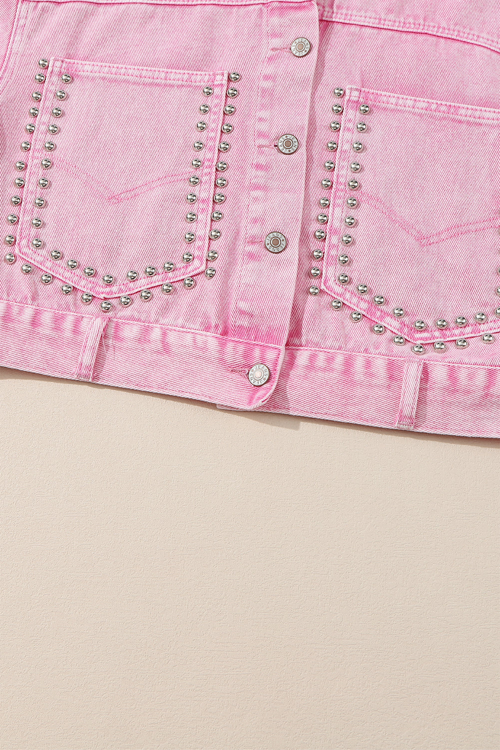 Pink Rivet Studded Pocketed Pink Denim Jacket