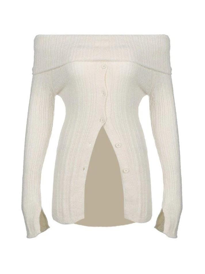 Split Buttoned Ribbed Knit Top