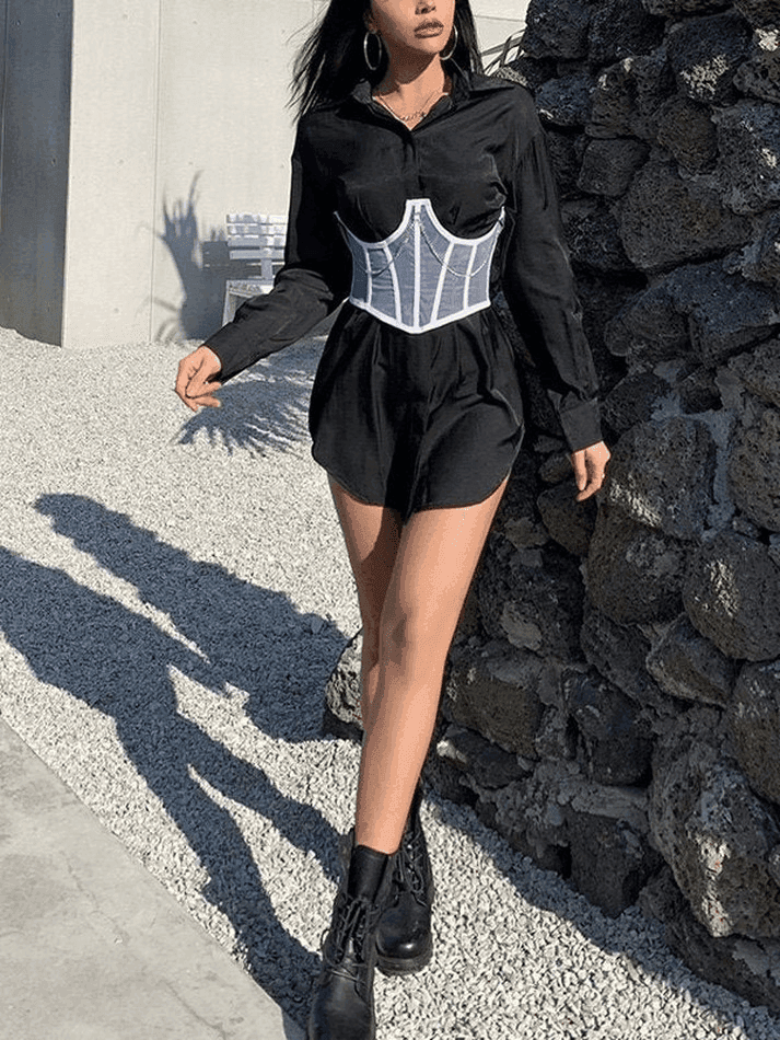 Chain Embellished Mesh Corset Top