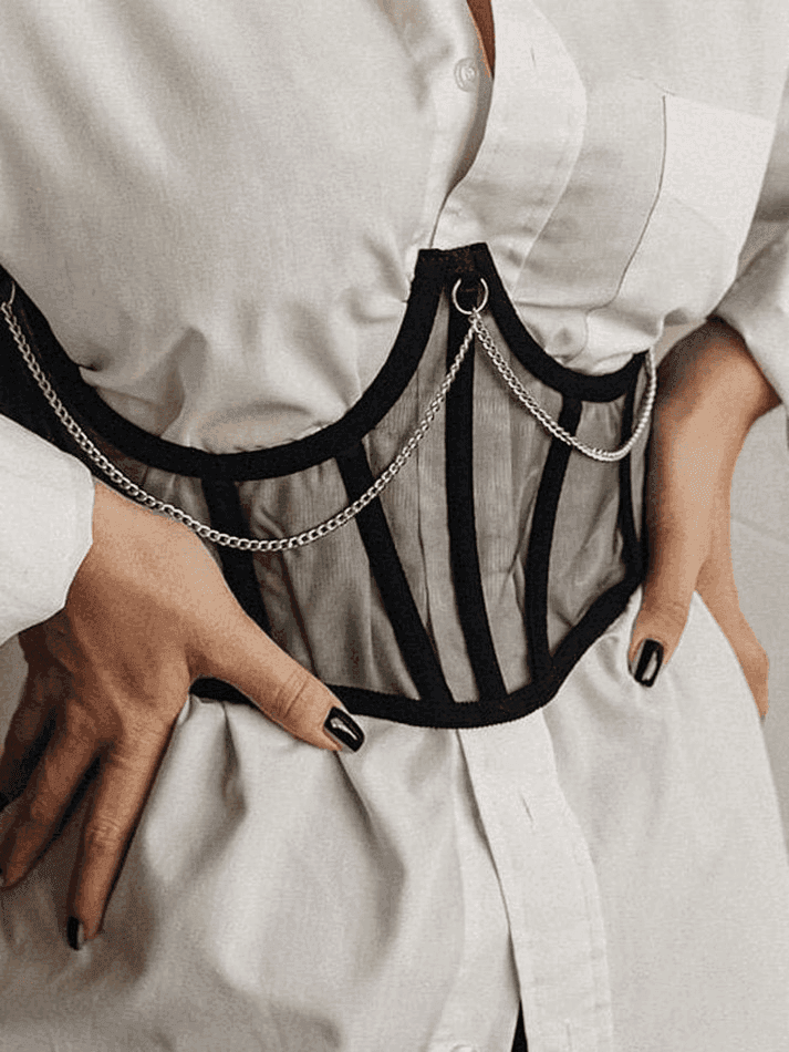 Chain Embellished Mesh Corset Top