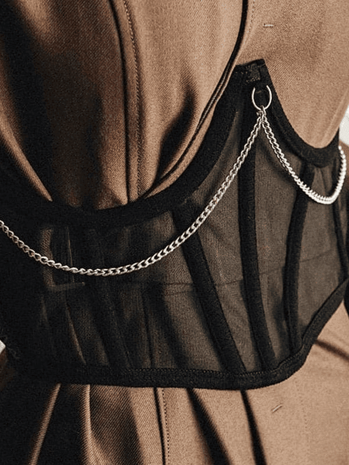 Chain Embellished Mesh Corset Top