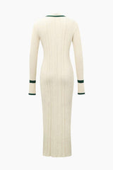 Contrast Trim Button Down Knitted Dress