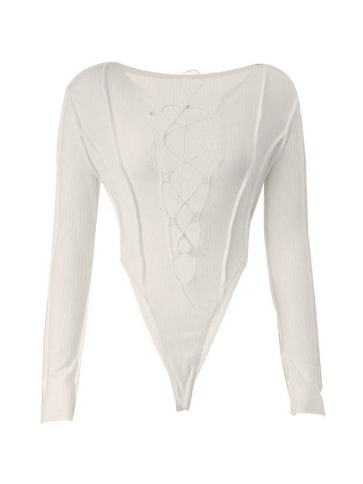 Cutout Cross Lace Up Bodysuit