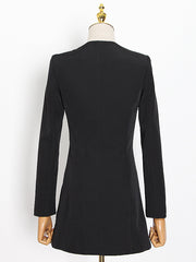 Buttoned Pockets Shoulder Pad A-Line High Waisted Square-Neck Mini Dresses Blazer