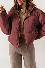 Zip Up Drawstring  Puffer Coat