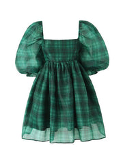 Plaid Pleated A-Line High Waisted Square-Neck Mini Dresses