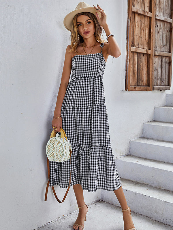 Bohemia A-Line Sleeveless Plaid  Dress