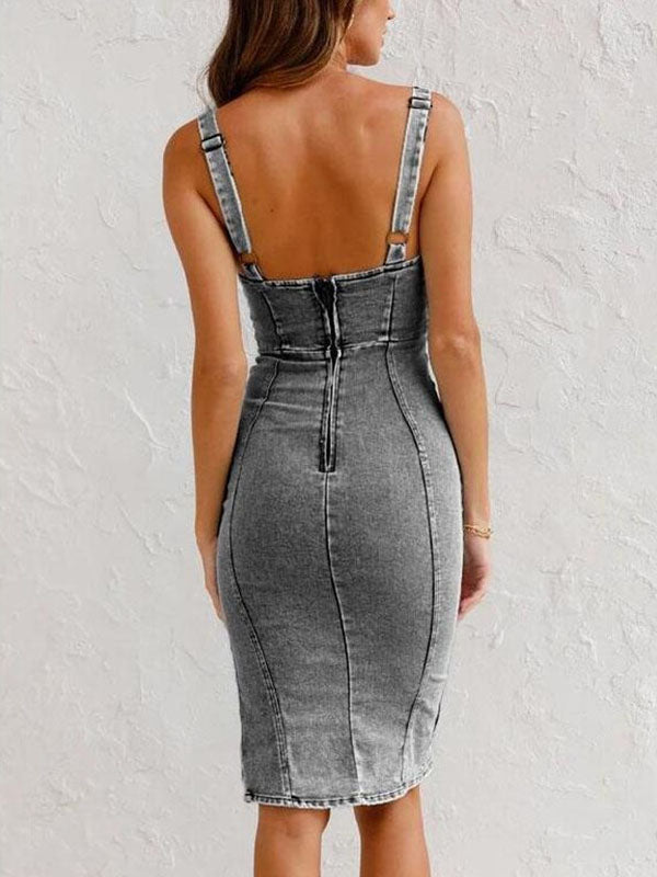 Denim Split-Side Sleeveless Mini Dress