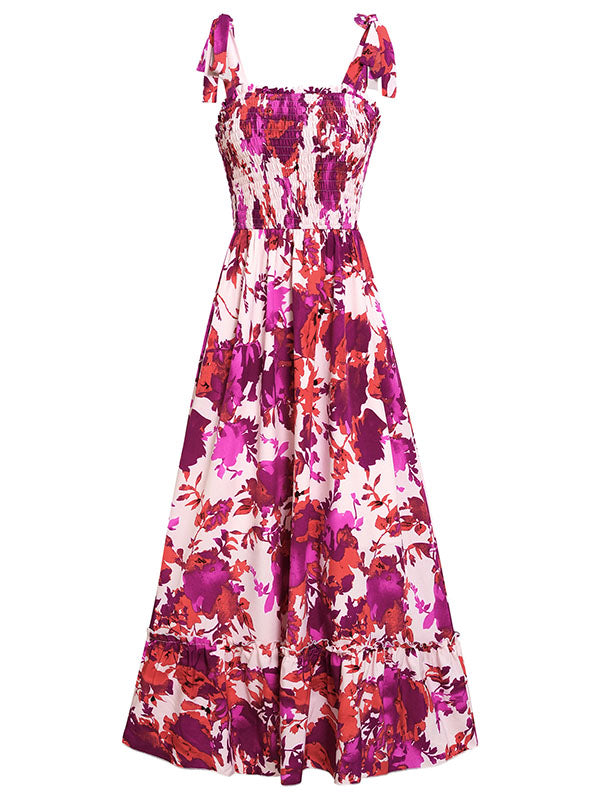 Bohemia A-Line Sleeveless Floral Printed U-Neck Maxi Dress