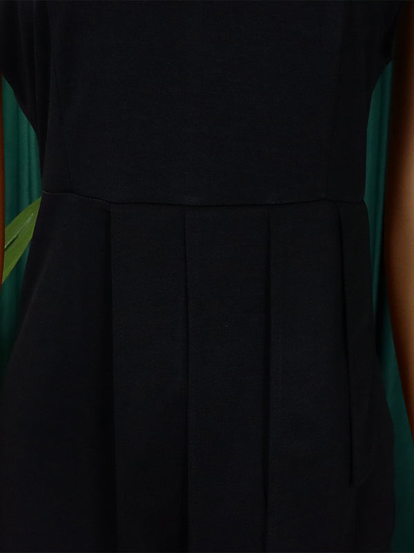 Pleated Solid Color Split-back Split-front Split-Joint Short Sleeves Skinny Round-neck Midi Dresses
