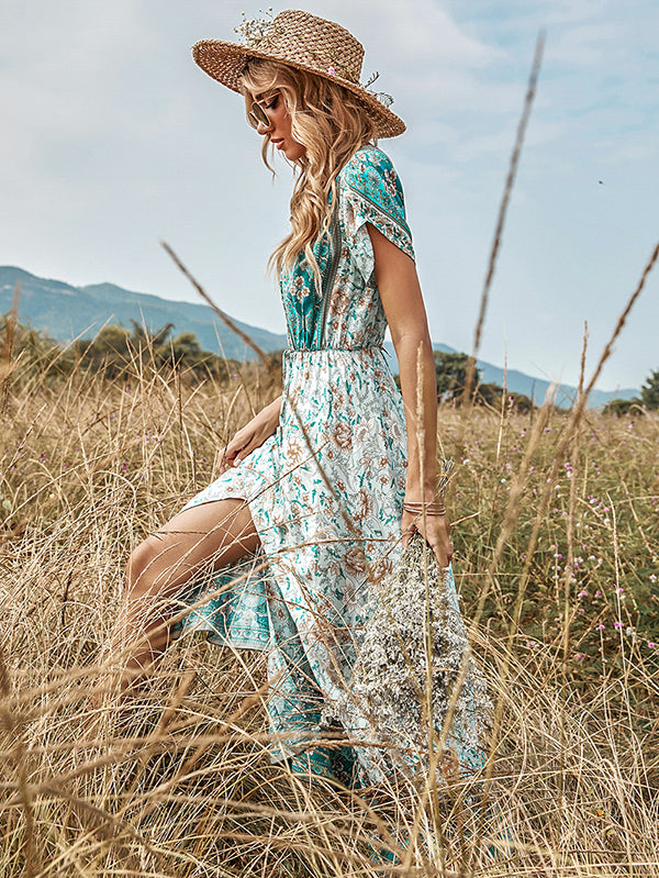 Bohemia A-Line Floral V-Neck Dress