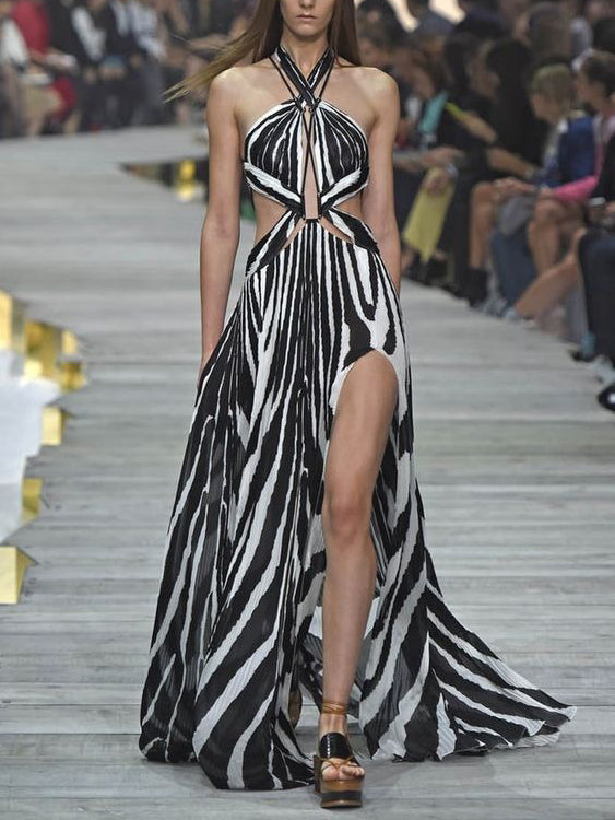 Printed Bandage Backless Sexy Maxi Dress
