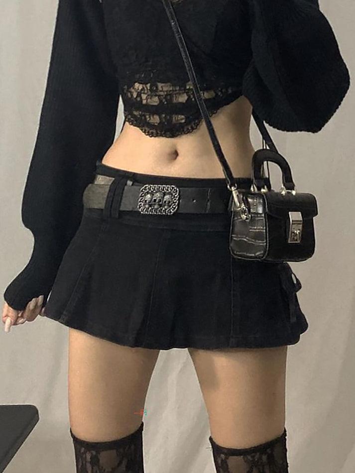 Low Waist Mini Denim Skirt with Inset Shorts