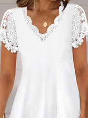 Solid Color Split-Joint Loose Short Sleeves V-Neck Mini Dresses