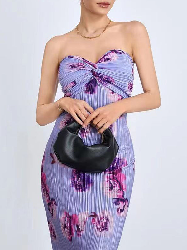 Flower Printed Tube Wrap Maxi Dresses