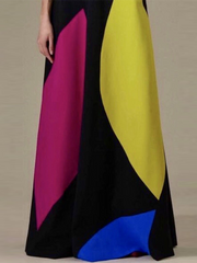 Contrast Color Loose Short Sleeves Stand Collar Maxi Dresses