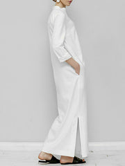 Solid Color Split-Joint Long Sleeves Loose V-Neck Maxi Dresses