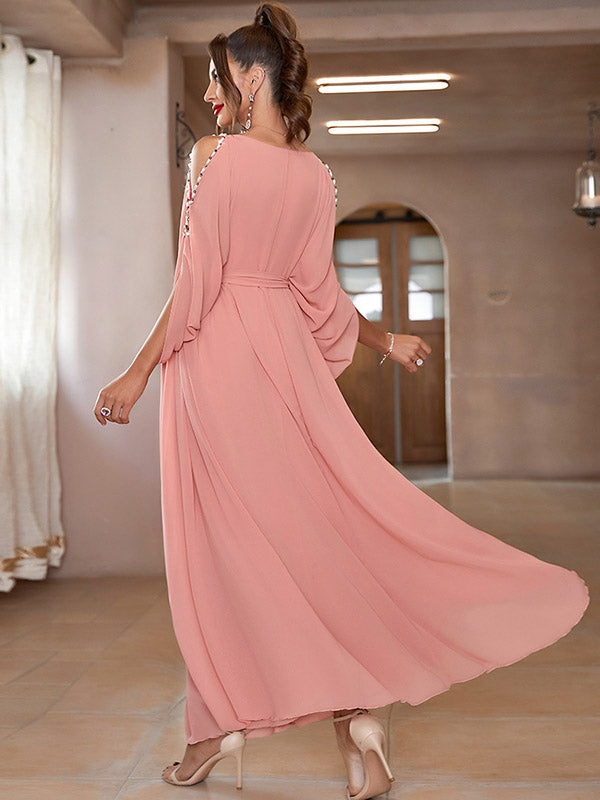 Vacation Loose Solid Color V-Neck Dress