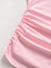 Solid One Shoulder Ruched Long Sleeve Tee