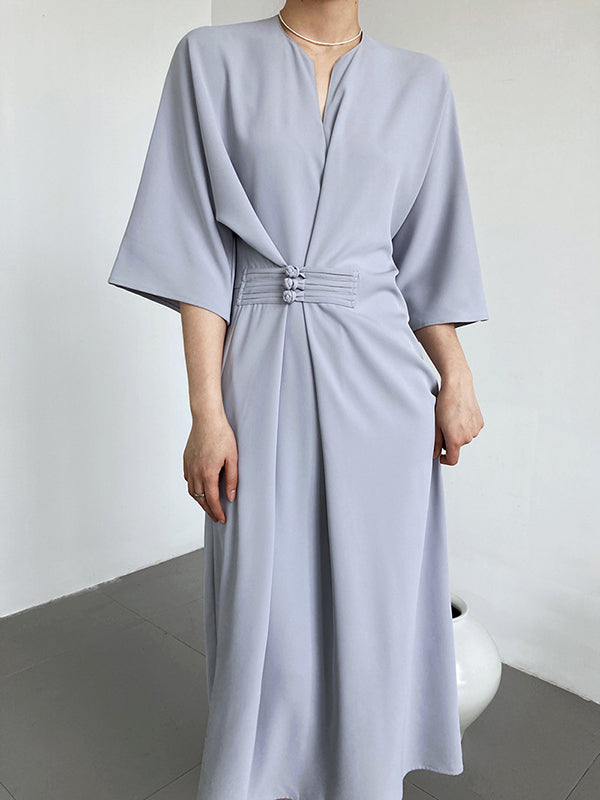 Vintage Loose Half Sleeves Buttoned H-Line Midi Dress