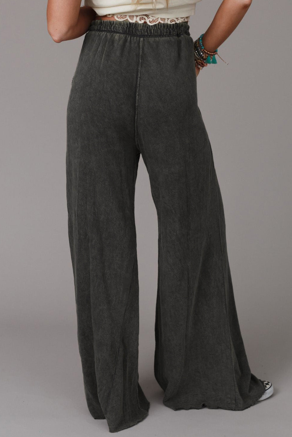 Washed Drawstring Wide Leg Pants