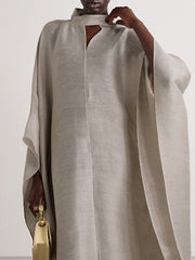 Batwing Sleeves Loose Solid Color Stand Collar Maxi Dresses