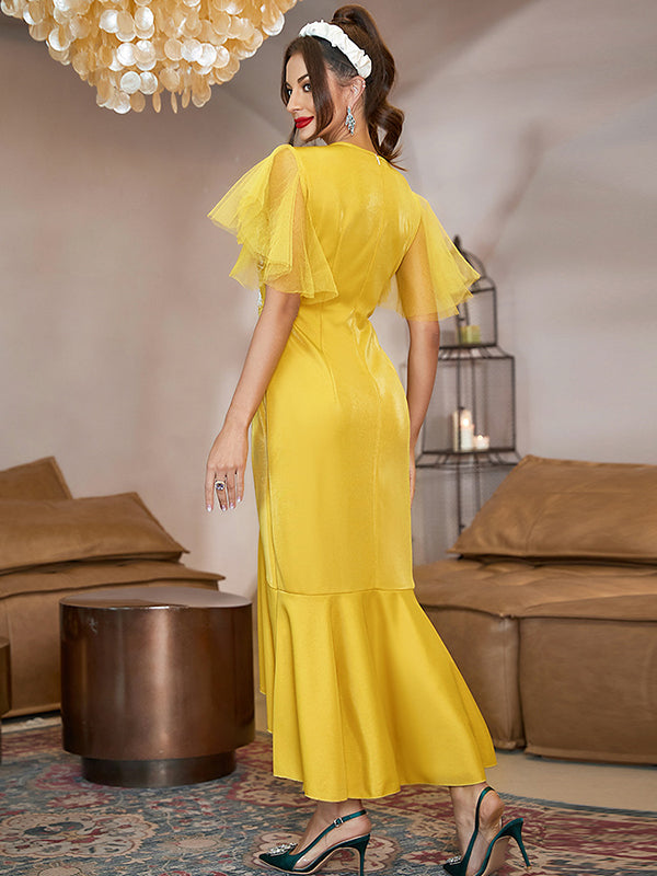 Yellow Mesh Panel Dress
