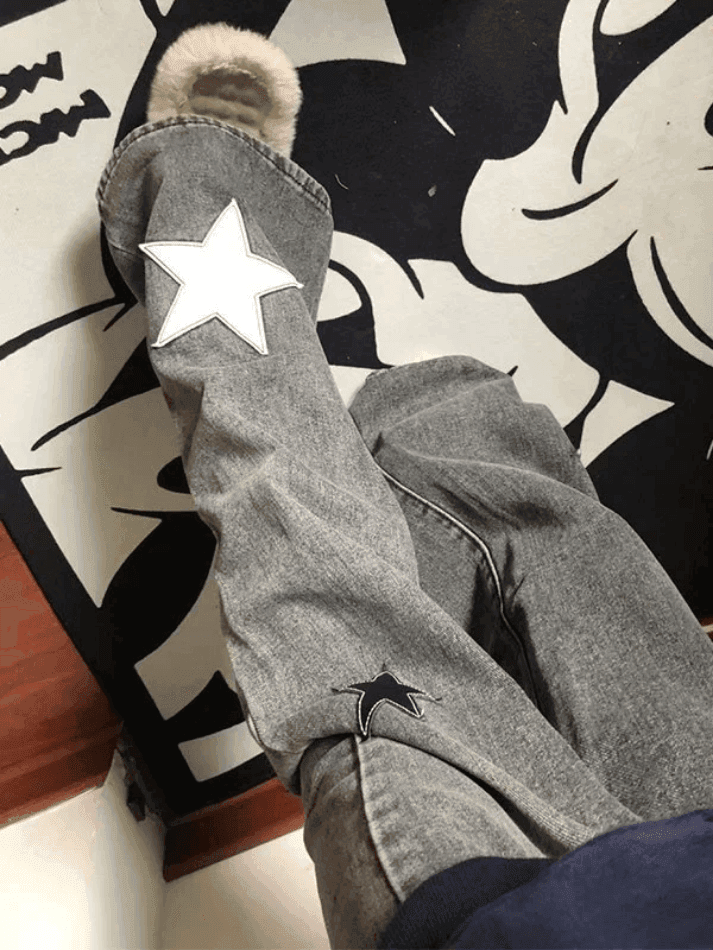 Dark Wash Star Patch Boyfriend Jeans