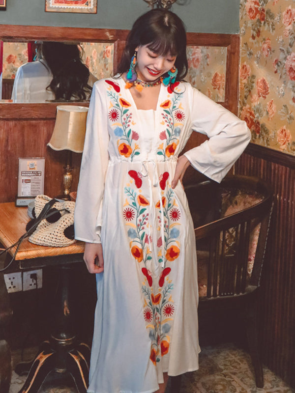 Bohemia A-Line Lace-Up Embroidered Dress