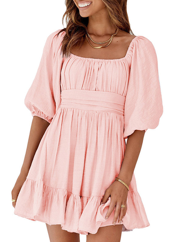 Bow Short Sleeves Mini Dress