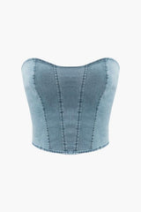Denim Strapless Top And Pleated Mini Skirt Set