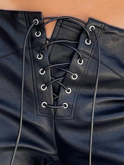Tie Front Split Pu Leather Pants