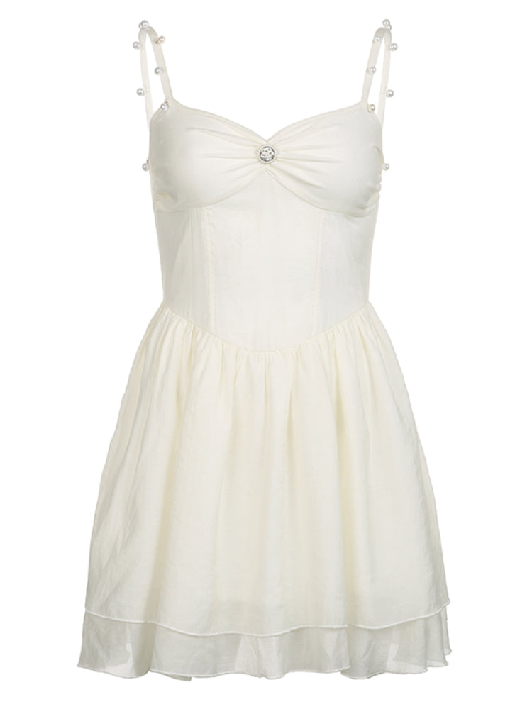 White Pearls Strap A-Line Dress