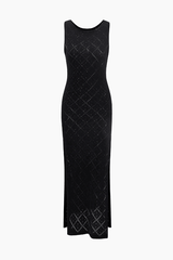 Diamond Crochet Knit Slit Sleeveless Dress