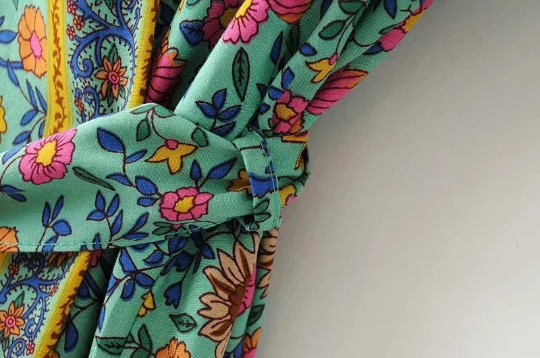 Green Floral Print Kimono Robe