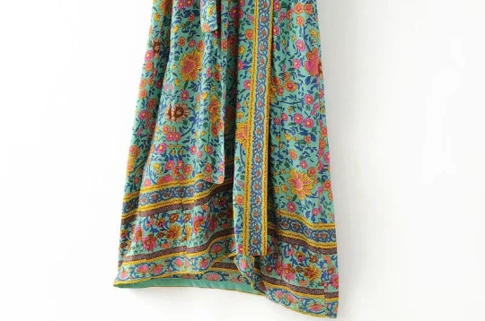 Green Floral Print Kimono Robe
