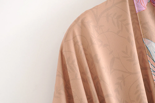 Blush Boho Floral Print Kimono Robe with Tie Waist
