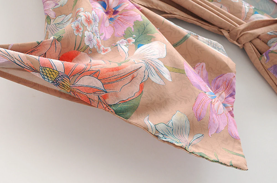 Blush Boho Floral Print Kimono Robe with Tie Waist