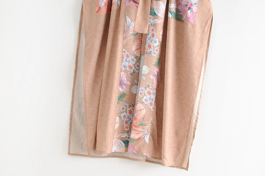 Blush Boho Floral Print Kimono Robe with Tie Waist