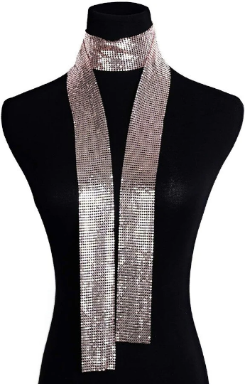 Metal Mesh Thin Neck Tie Scarf