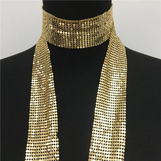Metal Mesh Thin Neck Tie Scarf