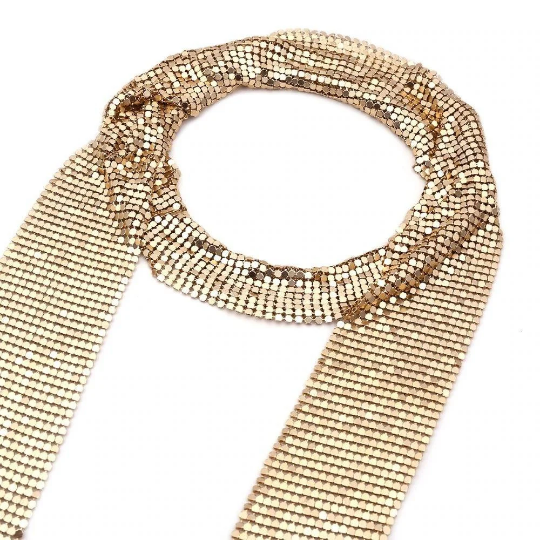 Metal Mesh Thin Neck Tie Scarf